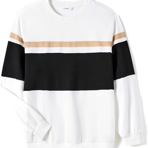 PatPat Men's Color Block Crewneck Sweater - White, Black, Tan